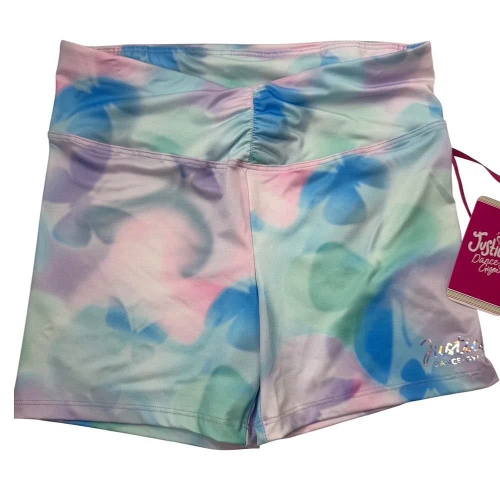 Justice Girl XL 16/18 Cloud Dye  Purple Tie‎ Dye Dance Gym Shorts Butterfly